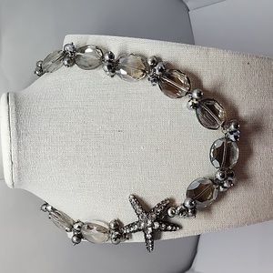 VCLM Clear Glass Crystal & Silver Tone Crystal Beads Starfish Pendant Necklace